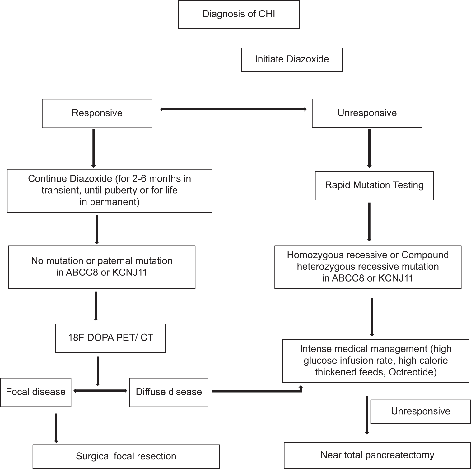 Diagnostic and management plan for congenital hyperinsulinemia of infancy.